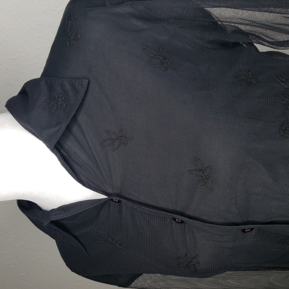 Vintage Petite Sophisticate Sheer Floral Embroidered Top Size M Grunge 90s Black - Picture 5 of 16
